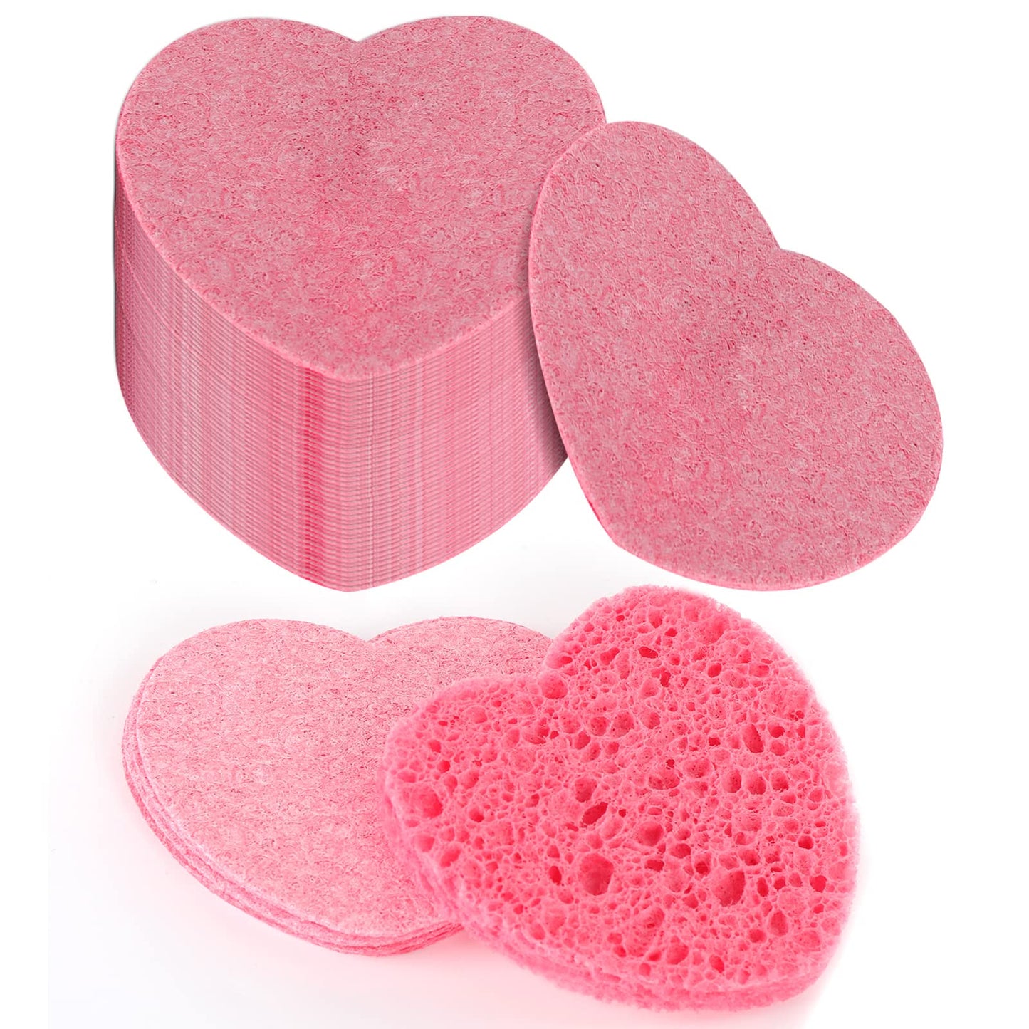 Sibba Compressed Facial Sponges, 50 Pieces Heart Cellulose Facial Sponges, Face Exfoliator Cleansing Sponge, Natural Cosmetic Spa Sponges for Facial Cleansing, Massage, Pore Exfoliating, Mask, Makeup