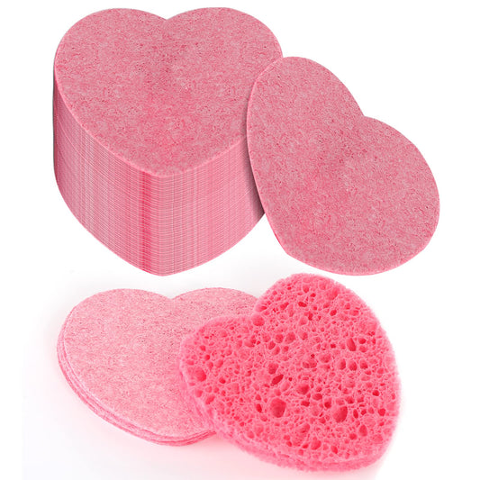 Sibba Compressed Facial Sponges, 50 Pieces Heart Cellulose Facial Sponges, Face Exfoliator Cleansing Sponge, Natural Cosmetic Spa Sponges for Facial Cleansing, Massage, Pore Exfoliating, Mask, Makeup