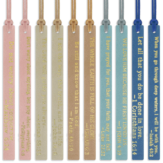 10Pcs Christian Leather Bookmark Inspirational Bible Verse Book Marks Bible Bookmarks Handmade Page Markers for Men Women Reading Bookworm Book Lovers Teachers Readers Church (Colorful)