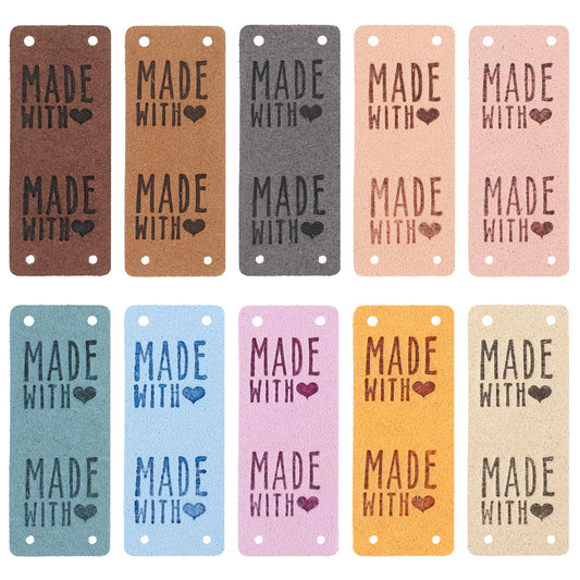 Wanmu 50Pcs Leather Tags for Handmade Items, Handmade Sew Tag with Holes, Crochet Gifts for Crocheters, Embellishment Knit DIY Apparel Accessories for Jeans Bag Shoes Hat