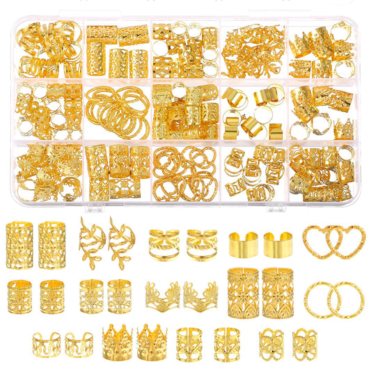 Wanmu 190Pcs Hair Jewelry for Braids, Gold Metal Hair Braids Rings, Adjustable Loc Jewelry Charms Cuffs Clips for Men, Women, Girls Dreadlock Accessories Extensions Decorations