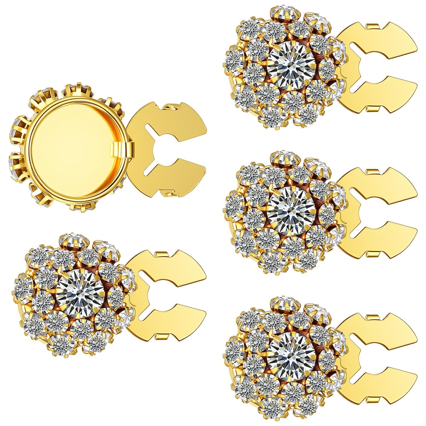 QFGasre 5pcs Button Covers Rhinestone Button Covers for Women Detachable Crystal Decorative Clips No Sew Buttons Clip-On Jewelry for Sewing DIY Craft Blouses Embellishment Gold Replacement Women Men