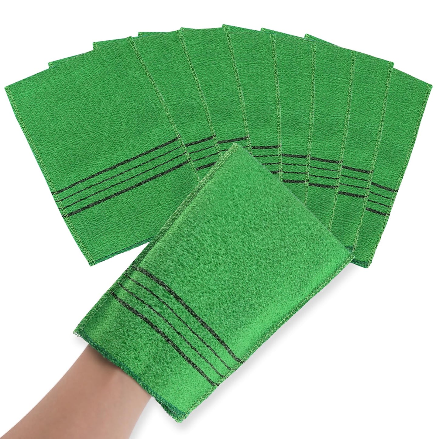 Sibba 8Pcs Exfoliating Mitts Dual-Sided Korean Body Scrub Exfoliating Gloves Scrubbing Washcloth Italy Towel for Removing Dead Skin Callus Scrubber Shower Scrub Mitt Bath Accessories(Green)
