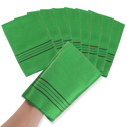 Sibba 8Pcs Exfoliating Mitts Dual-Sided Korean Body Scrub Exfoliating Gloves Scrubbing Washcloth Italy Towel for Removing Dead Skin Callus Scrubber Shower Scrub Mitt Bath Accessories(Green)