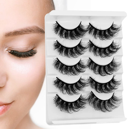 Sibba Multi-layered Lashes False Eyelashes 5 Pairs Dramatic 20 mm Faux Mink Lashes Pack Wispy Long Thick High Crossed Volume Fluffy Eyelash Extension Strip Eye Lashes Easter Party