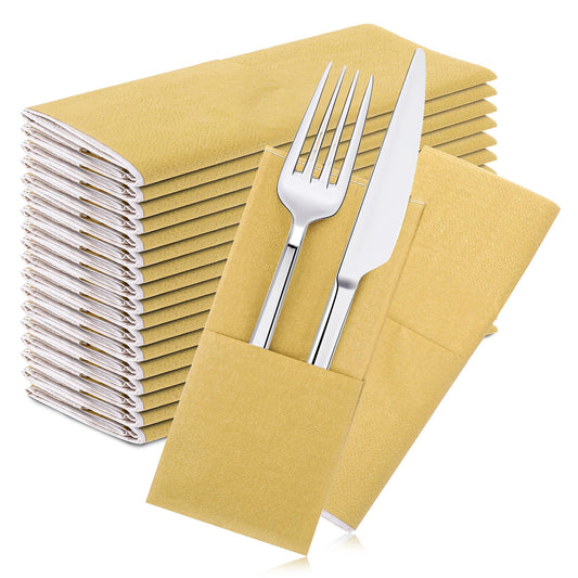 WLLHYF 40 PCS Paper Napkins Linen Feel Guest Towels Soft Absorbent Napkins Decorative Paper Hand Towels Cloth Like for Weddings Parties Dinners Kitchen (Gold)