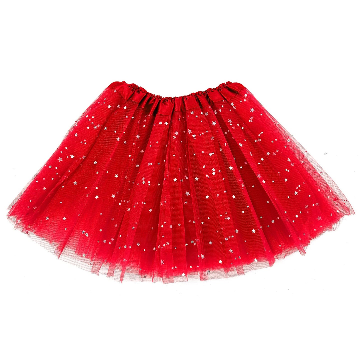 Sibba Tutus Skirt 3-Layer Sparkle Tulle Ruffle Layered Ballet Dress Dance Infrant Girls Kids Toddler Outdoor Clothing Costume (Red)