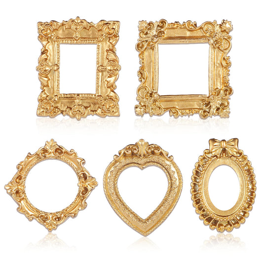 Sibba Mini Picture Frames 5 PCS Vintage Gold Baroque Resin Photo Frames Small Picture Frame with Carved Golden Edges for Jewelry DIY Wall Hanging Desktop Home Decor Antique Display New Year Gift