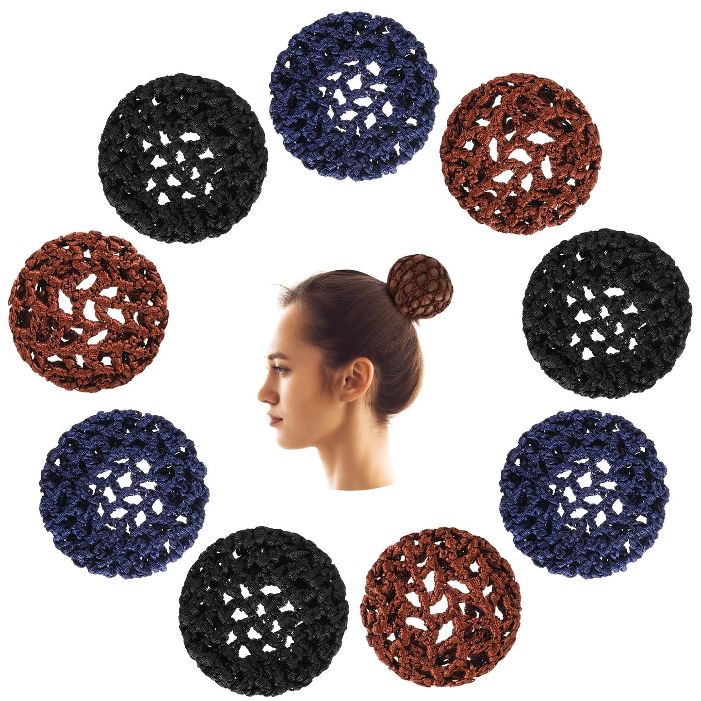 Wanmu Ballet Dance Bun Covers and Nets, 9 Pcs Invisible Hair Nets for Buns, Stretchy Elastic Mesh Hair Bun Holders for Women Girls(Black, Blue, Brown)
