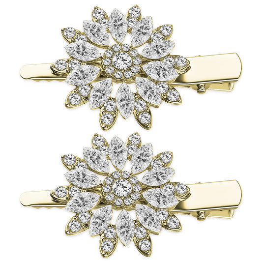 Sibba Rhinestone Bridal Hair Clip for Women Ladies 2 PCS Large Diamante Wedding Hairpin Flower Design Crystal Hair Clips Barrettes Leafy Hair Clip Slide Barrette Style Hair Accessories for Women
