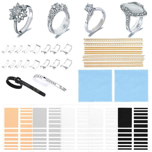 33 Pcs Ring Size Adjuster Set for Loose Rings Transparent Invisible Ring Adapter Kit with Silverware Polishing Cloth Ring Spacer Measuring Ruler Tightener Fits for Wide Rings Women Men