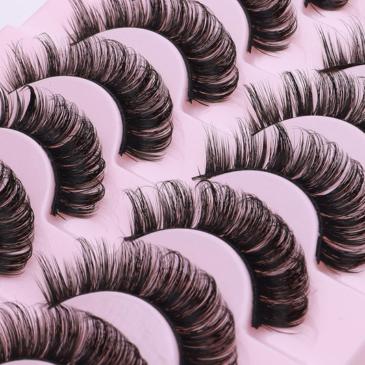 Sibba Russian False Eyelashes, 10 Pairs Russian Strip Lashes, Wispy & Fluffy Fake Eyelashes, Natural Long Strip Curly Faux Reusable Eyelashes