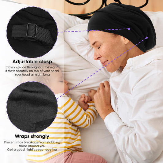 Wanmu Silk Satin Sleep Cap Bonnet, Adjustable Stay on Satin Lined, Slouchy Beanie Hat for Women and Men, for Curly Hair and Braids, Stay On Night Wrap Black