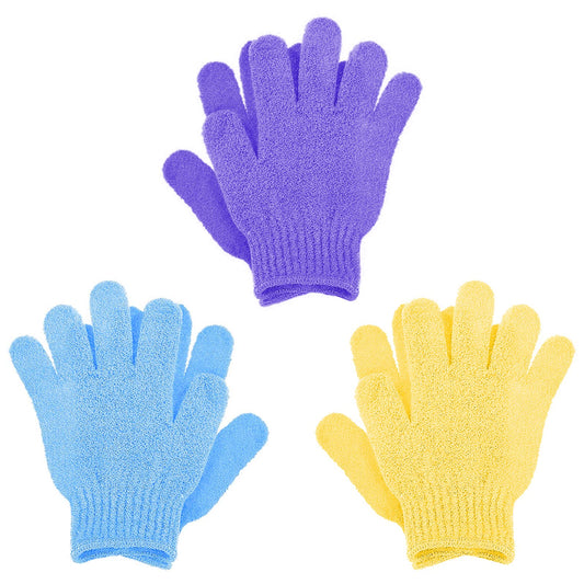 Sibba 6Pcs Exfoliating Gloves Bamboo Exfoliator Mitt Body Scrub Exfoliating Washcloths Scrubbing Glove for Shower, Spa, Massage and Dead Skin Cell Remover Loofah (Yellow/blue/purple)