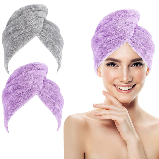 Sibba 2 Pack Hair Drying Towels, Microfiber Hair Turbans for Wet Hair, Super Absorbent Fast Dry Hair Turban Wrap for Drying Curly Long Thick Hair Anti Frizz(Purple)