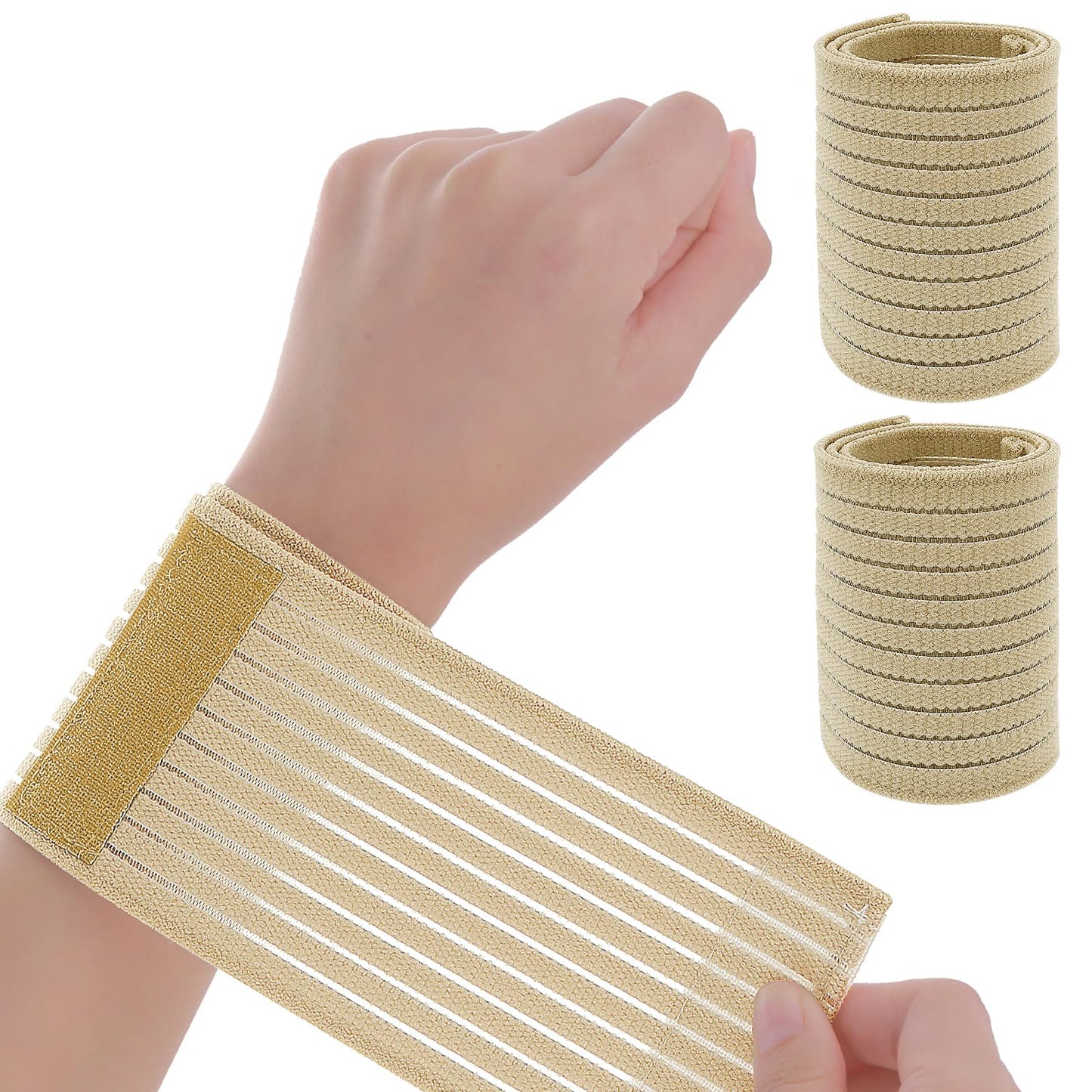 2 PCS Elastic Wrist Support Band Wrap Breathable Wrist Brace Adjustable Wrist Straps Support Relieves Wrist Pain Arthritis Tendonitis Sports Use for Men and Women Right & Left (Nude)