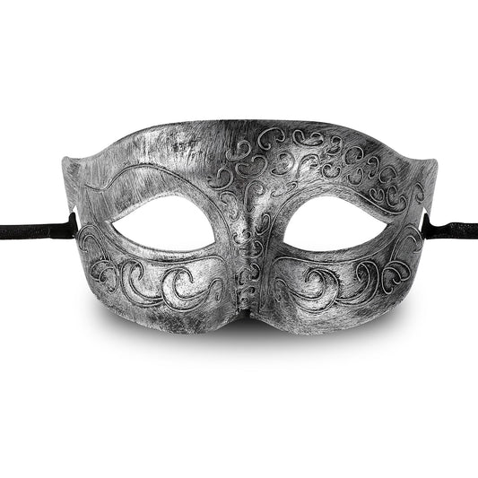 Sibba Men's Venetian Greek Roman Masquerade Mask (Silver) - Ideal for Masquerade Balls, Halloween, Mardi Gras, Costume Parties