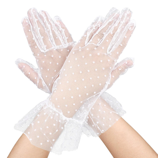 Sibba 1 Pair Women Lace Glove Ladies Elegant Short Lace Glove Floral Courtesy Lace Glove for Dinner Wedding Tea Party Costume Favors(White)
