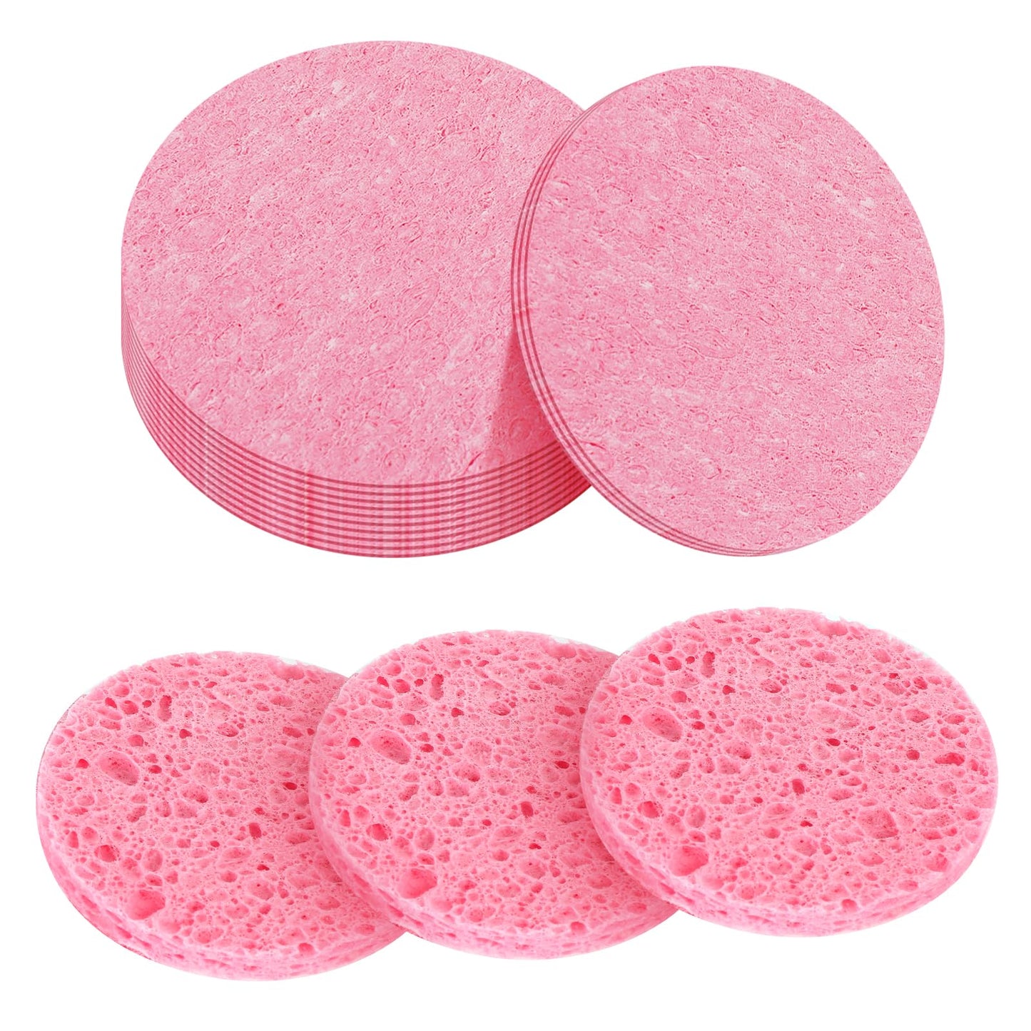 Wanmu 10Pcs Face Sponges for Cleansing, Natural Cellulose Compressed Facial Sponges, Professional Face Scrubber Exfoliator-Esthetician Supplies, Reusable Pink Wash Sponges for Women