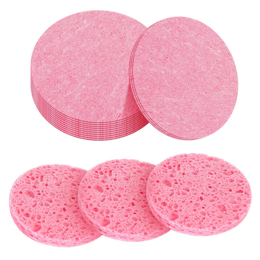 Wanmu 10Pcs Face Sponges for Cleansing, Natural Cellulose Compressed Facial Sponges, Professional Face Scrubber Exfoliator-Esthetician Supplies, Reusable Pink Wash Sponges for Women