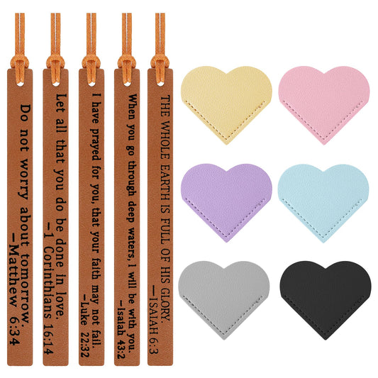 COMNICO 11 Pcs Christian Leather Bookmark Bible Inspirational Scripture Bookmark Art Gifts Faux Leather Bookmarks for Women Men for Students Book Lovers Teachers School Church Book Club Supplies