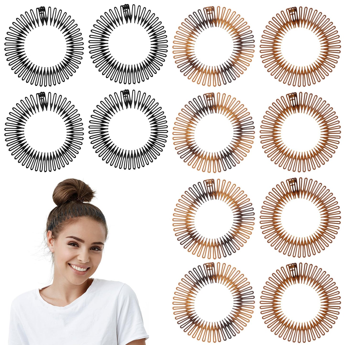 YBEATY 12 Pcs Full Circular Stretch Comb Flexible Zig Zag Plastic Circle Headbands Stretch Hair Headband Hairband Holder Twist Hair Headwear Accessories for Women Girls