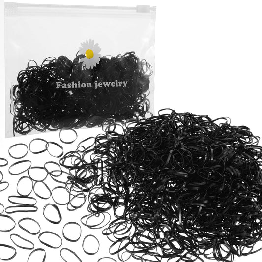 COMNICO 1000PCS Elastic Hair Ties Mini Rubber Bands Soft Hair Elastics 2mm in Width and 32mm in Length for Girls Kids Women(Black)