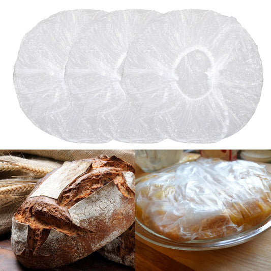 COMNICO Bowl Covers for Bread Proofing, 100Pcs Reusable Plastic Bowl Cover for Rising Elastic Sourdough Bread Baking Supplies Transparent Stretchable Plastic Wrap for Storage Containers