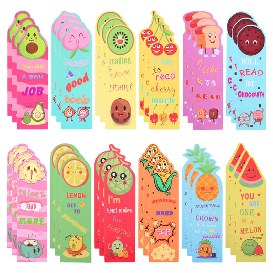 Dimeho 36 Pcs Fruit Scented Bookmarks Scratch and Sniff for Kids Students Fun Classroom Cute Bookmarks 12 Styles Colorful Bookmarks Girls Boys School Office Home