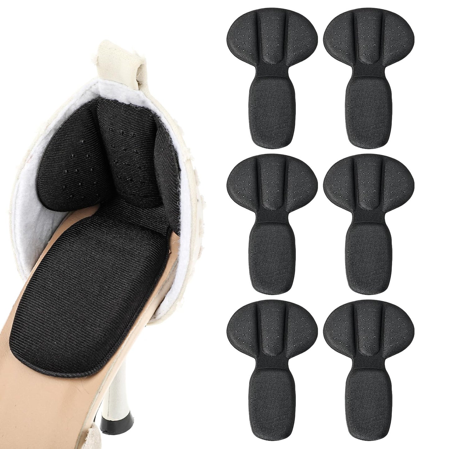 Sibba Back Heel Cushion Pads 3 Pairs Mesh Sticky Shoe Grips Boots Inserts Reusable Foot Guards Liners Sponge Insoles Protectors Anti Slip Pad Bottom Padding Fit Women Men (Black)