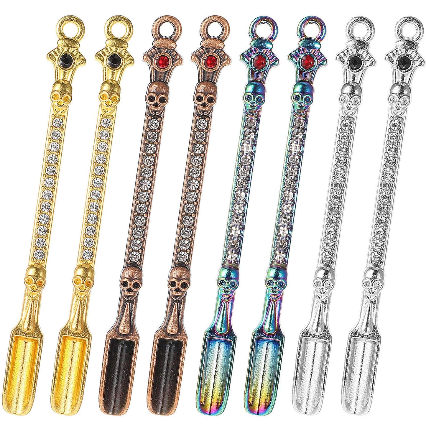 Wanmu 8Pcs Mini Shovel Spoons Set, Diamond Small Shovel, Tiny Dry Herbs Powder Scoop, Rainbow Colow Metal Medicine Spoon Shovel for Spice Jars Small Salt Spoon Pendant Necklace Ring Spoon