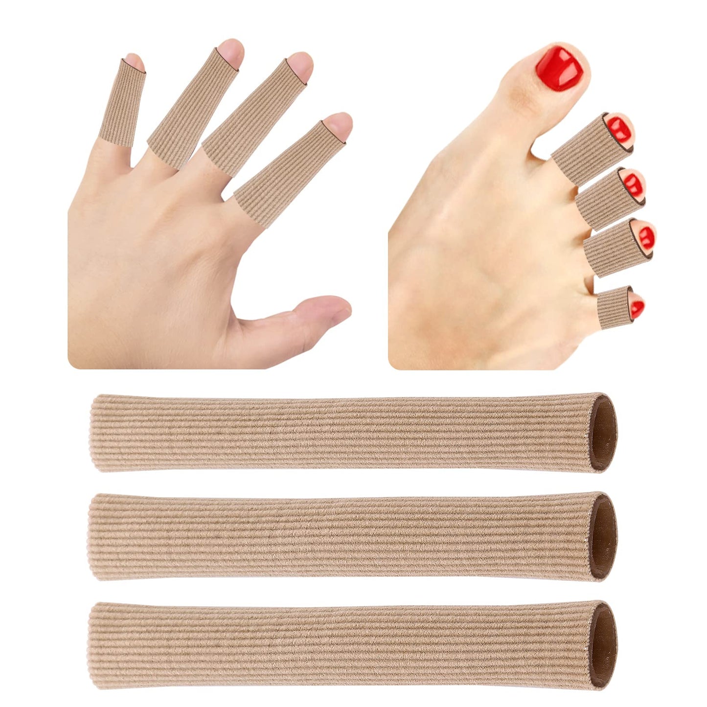 Sibba 3 Pcs Toe Cushion Tubes with Gel Lining, Breathable Toe Protectors, Sleeve Cushion Tubes Bandage, Finger Sleeves Cushion Big Toe Guards Prevent Pain Corns Calluses Bunion Relief Treatment (S M)