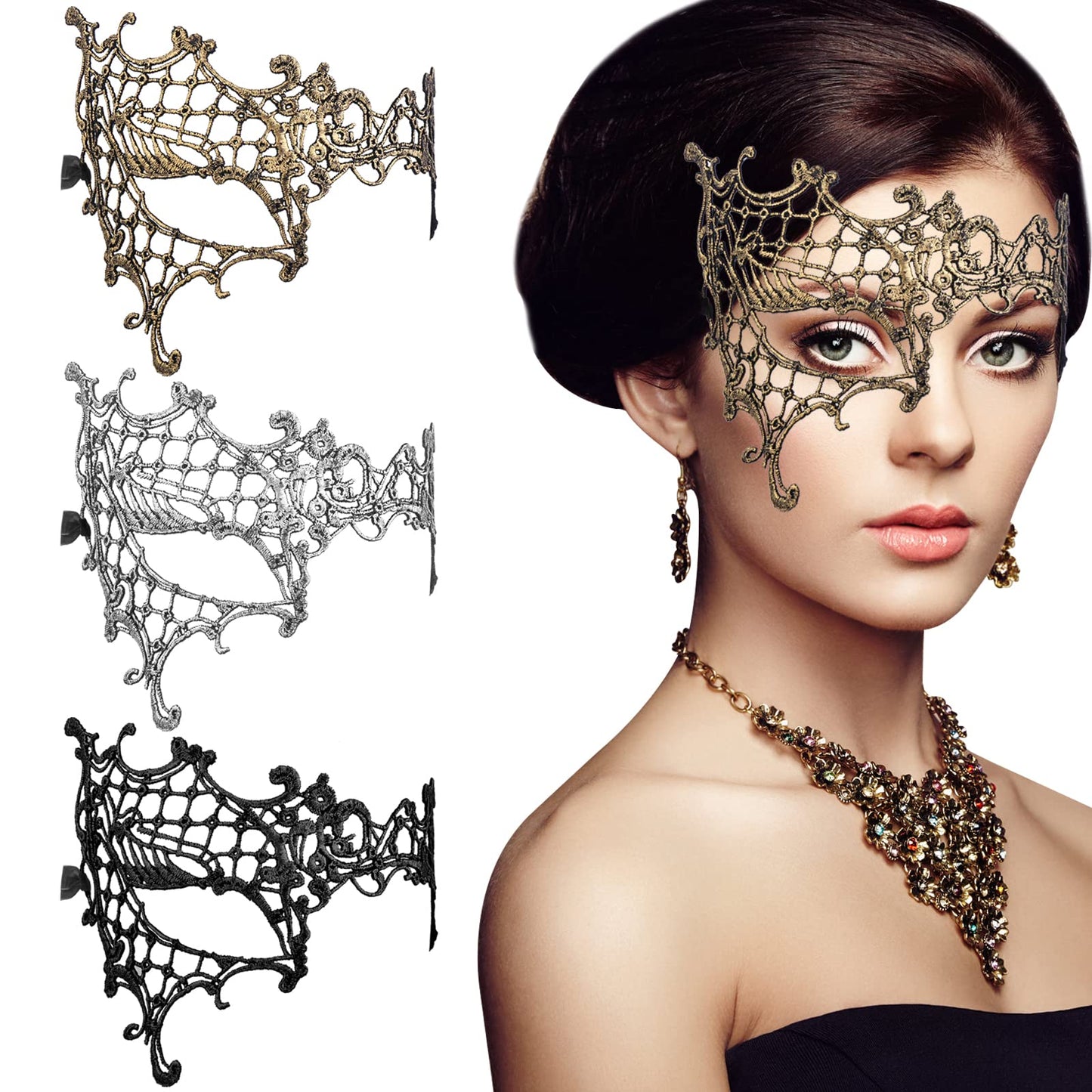 Sibba 3 Pieces Mascarade Masks for Women Sexy Lace Venetian Face Mask Christmas Halloween Eye Masked Lady Girl Maskerade Prom Carnival Mask Ball Fancy Dress Costume Accessories Masquerade Party C