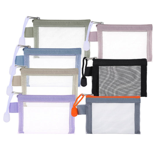 COMNICO 7 Pcs Mini Zipper Mesh Bags, Nylon Makeup Organizer Portable Small Make Up Bags for Women Travel Cosmetic Bag Key Holder Coin Purse Card Holder for Lipstick Earphone Credit Car