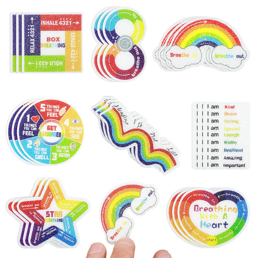 Dimeho 24 Pcs Sensory Calm Sticker Rainbow Textured Strips Anti Anxiety Adhesive Rough Tactile Pad Relief Calming Stickers for Adult Desk Phone Classroom Office Bottle Cup(Rainbow 2)
