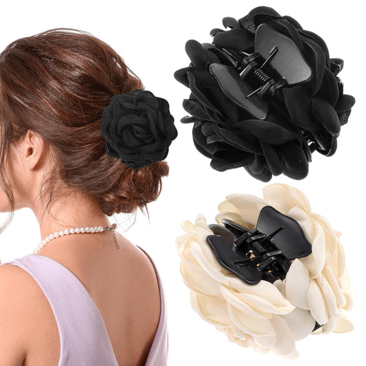 Rose Flower Claws Clips for Women 2Pcs Large Hawaiian Rose Hair Clips Solid Floral Barrettes Blooming Rose Hair Clamps Non-Slip Strong Hold Hairpins for Women Girls Thick Thin Hair Accessories