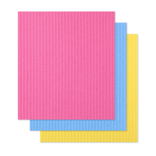 Sibba 3 Pack Cellulose Sponge Dishcloths, Reusable Cleaning Sponge Cloths with Highly Absorbent and Quick Dry, Eco-Friendly No Odor Dish Towels for Counters & Washing Dishes