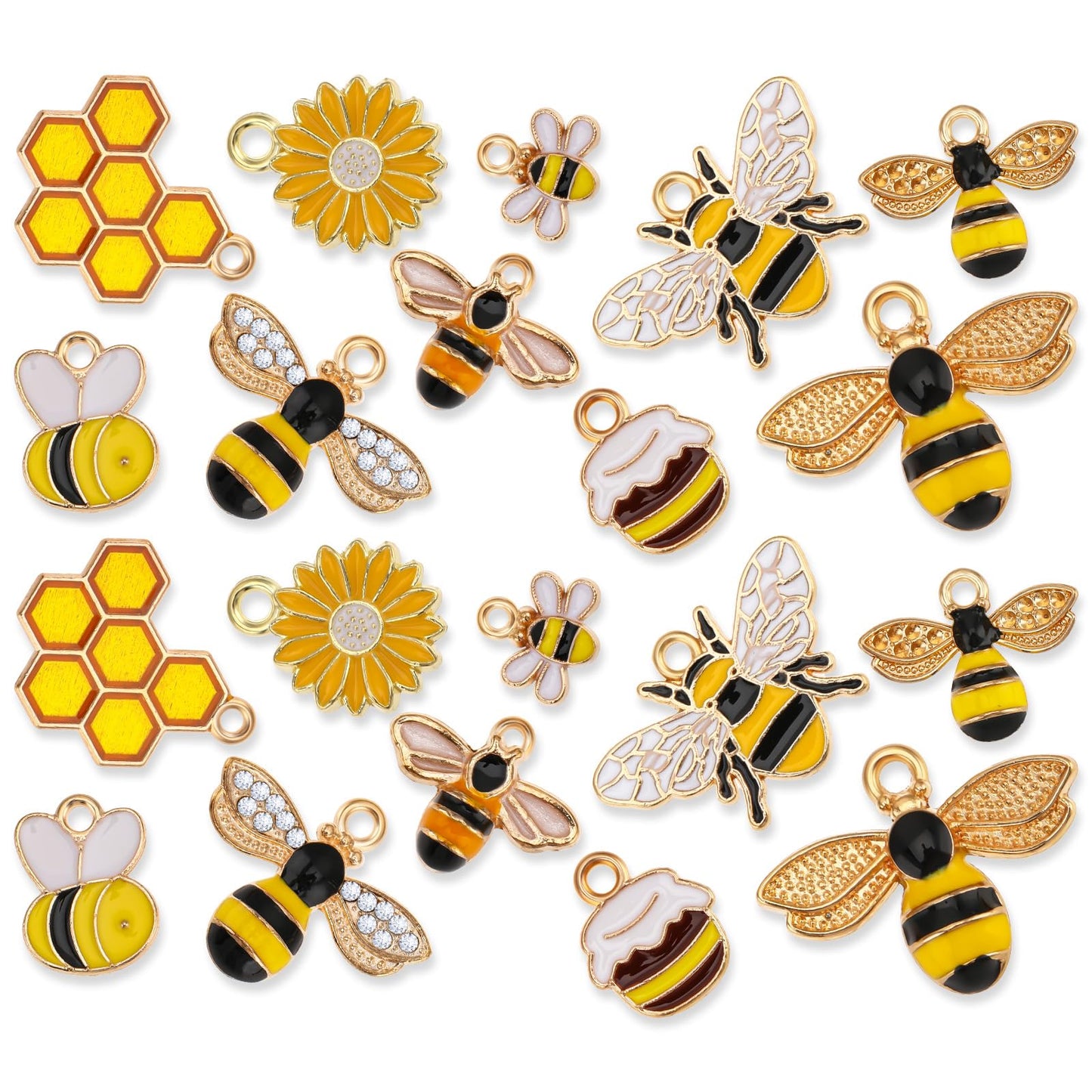 20pcs Pieces Bee Charms Rhinestone Bee Pendants Cute Craft Supplies Bulk Metal Charms for DIY Necklace Bracelet Jewelry Making Earrings Keychains Bangle Making