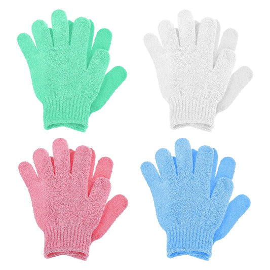 Sibba Exfoliating Gloves, 4 Pairs Natural Loofah Shower Scrub Gloves for Body Face, Dead Skin Remover Double Sided Bath Gloves for Women Men