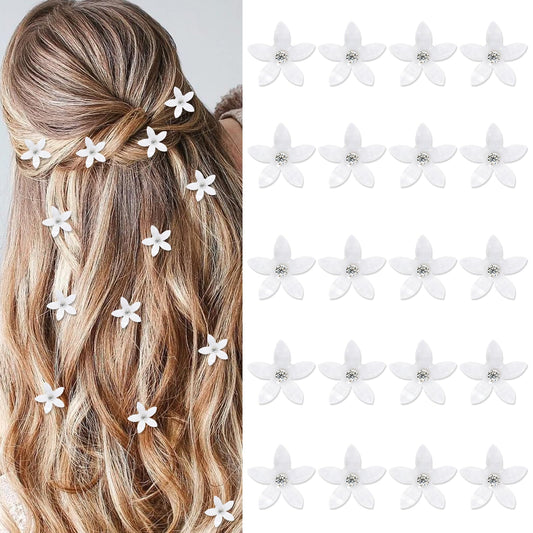 Sibba Mini White Flower Hair Clips 20 Pcs Rhinestone Bridal Hair Barrettes Decorative Hair Pins Wedding Hair Barrettes Cute Flores Headpieces Women Hair Accessories for Party DIY