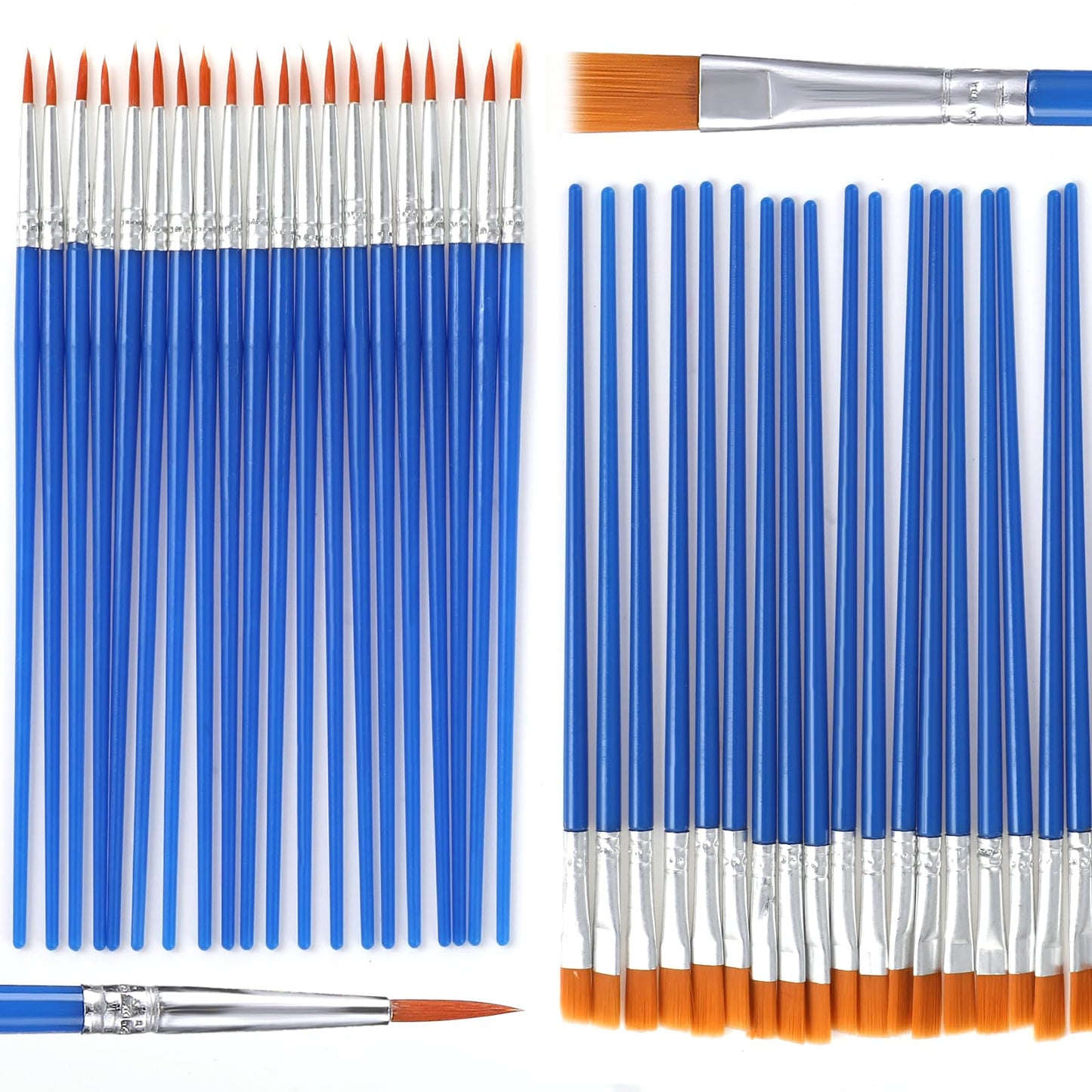 Small Brushes Flat Detail Soft Bristle 50 Pcs Gjinxi Acrylic Paint Brush Set Watercolor Model Thin Retouch Watercolor Children Fine Suitable for Face Painting Craft Supplies Classroom Sculpture (Blue)