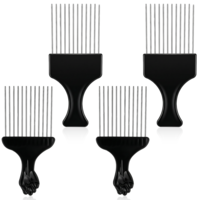 Wanmu 4Pcs Afro Hair Pick Stainless Steel Detangler Styling Comb, Metal Hairdressing Tools for Women's and Men's Natural Curly Hair Wigs Braids (Black)