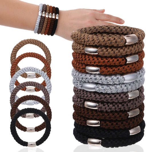 30 Pcs Hair Ties No Damage Elastic Hair Ties Strong Stretchy Ponytail Holders Nylon Braided HairBands for Thick Hairs Roman Style Bracelet with Metal Beads NoSlip No Crease Scrunchie for Women Men