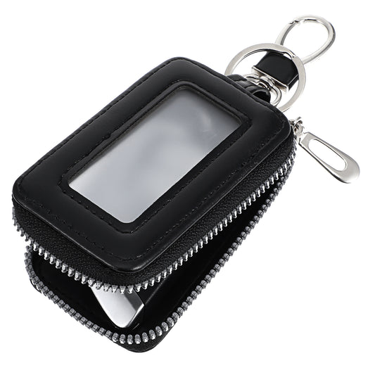 YUXIANLB Universal Key Fob Covers for Car Keys, Premium Leather Car Key Fob Case with Transparent Window, Black Car Key Fob Holder for Auto Remote Key Fob for Men Women