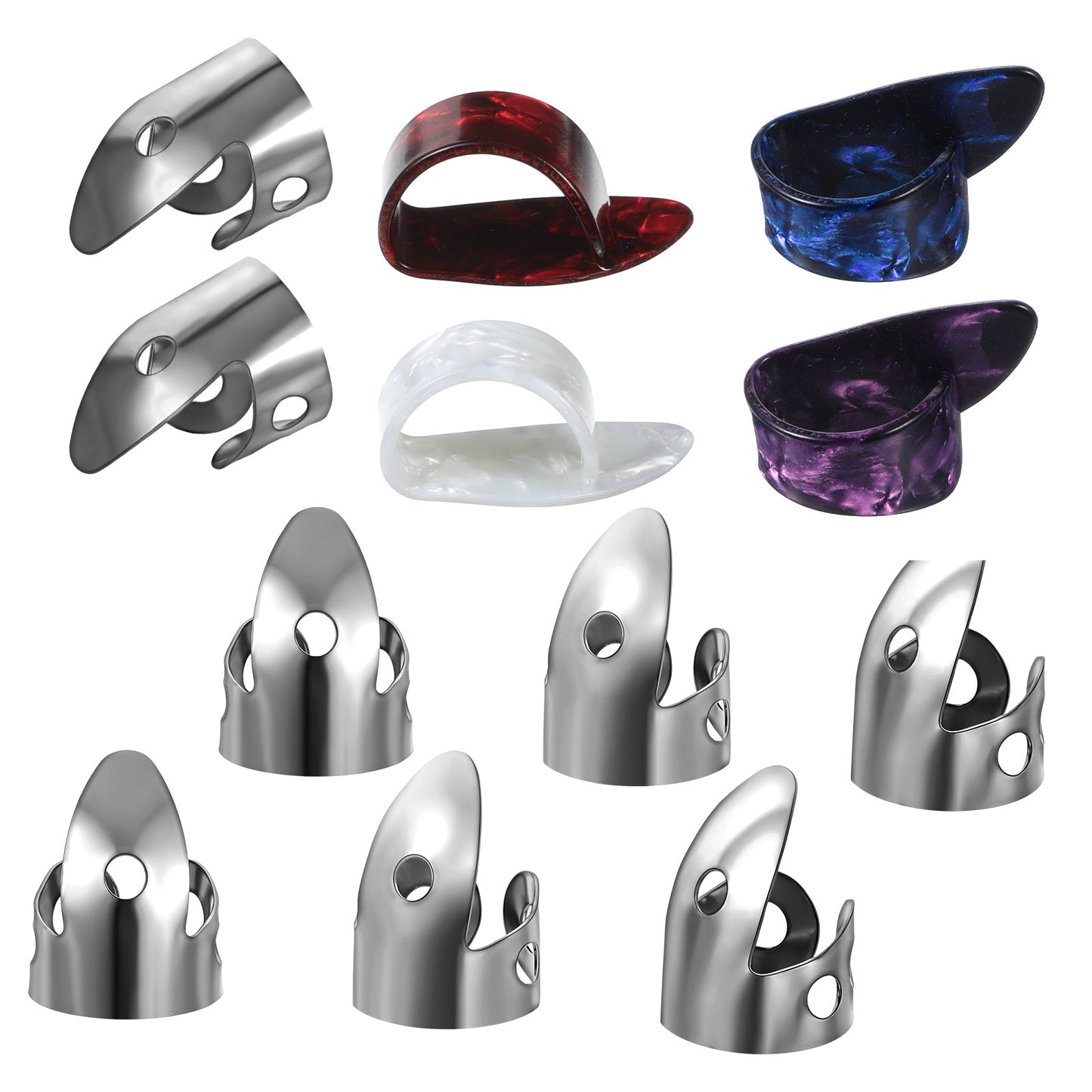 Qianyu 12 Pcs Steel Thumb Finger Picks Set, Includes Stainless Steel Finger Picks and Celluloid Flat Thumbpicks Adjustable Bass Plectrum Guitar Accessories for Acoustic Guitar Banjos Mandolin Harp