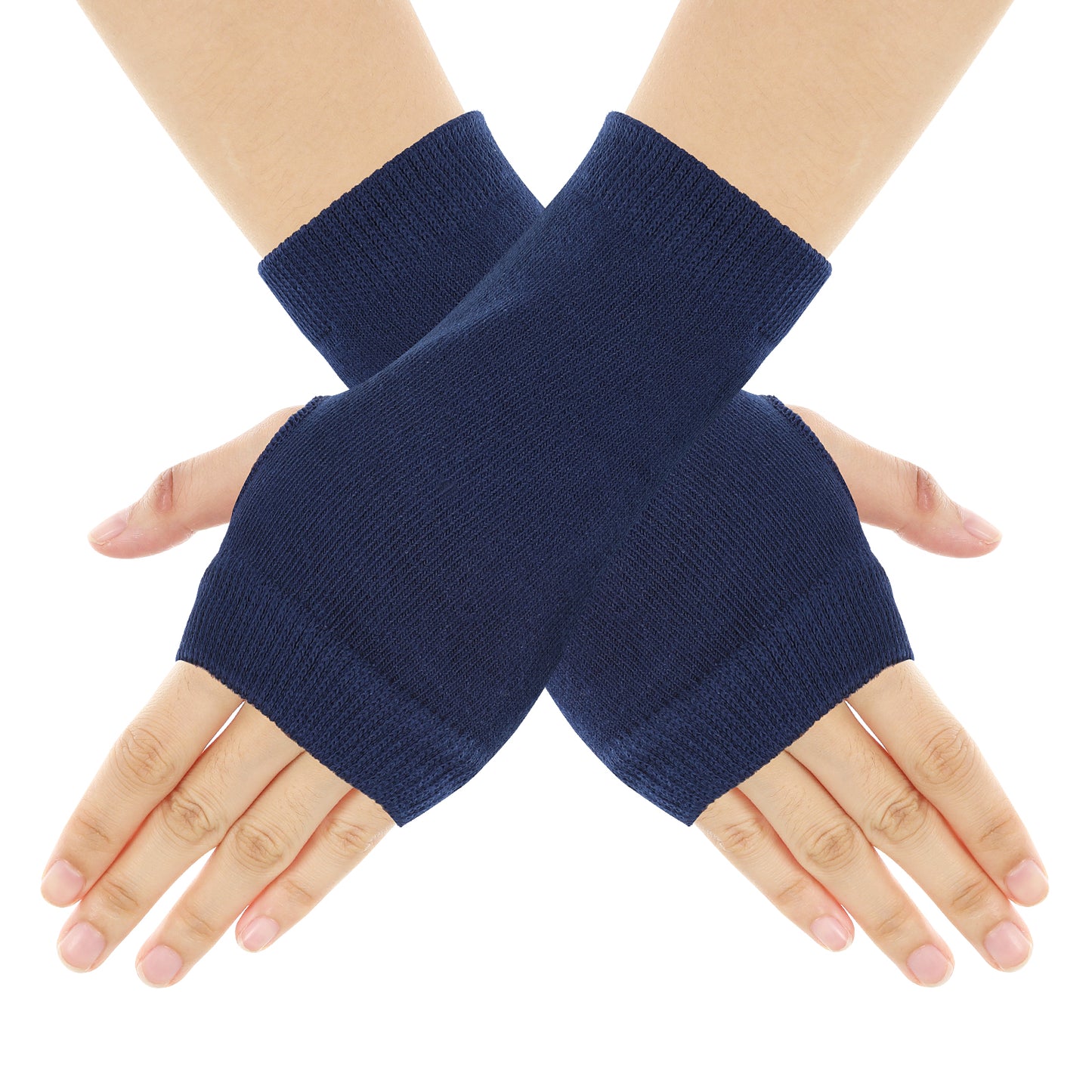 Sibba Fingerless Gloves For Women Winter Cold Weather Knit Mittens Typing Office without Fingertips Half Heated Finger Wrist Cuff Warmers Elastic Costume Work Writing with Finger Hole (Dark blue)