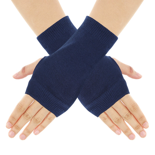 Sibba Fingerless Gloves For Women Winter Cold Weather Knit Mittens Typing Office without Fingertips Half Heated Finger Wrist Cuff Warmers Elastic Costume Work Writing with Finger Hole (Dark blue)