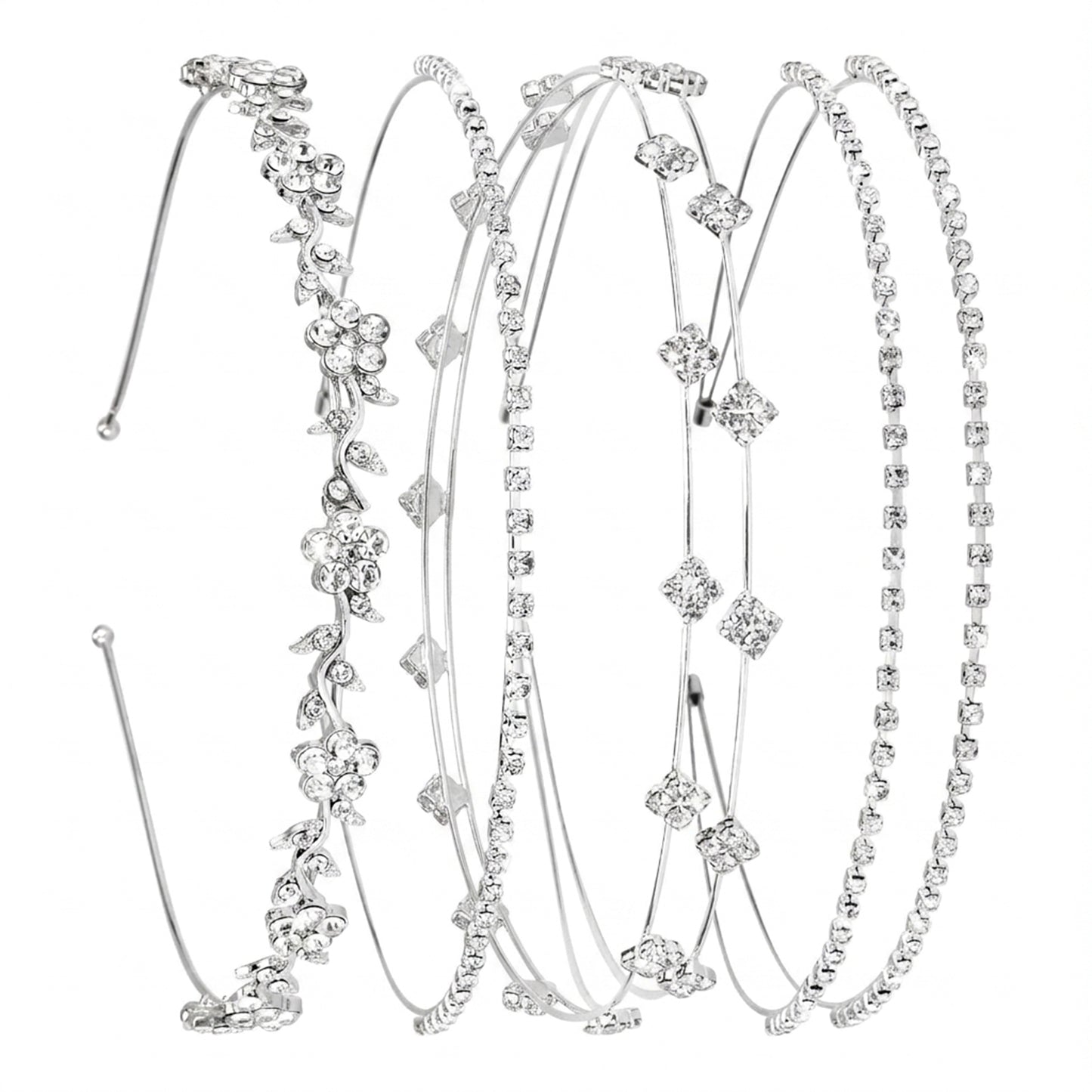 YUXIANLB 4pcs Bridal Silver Rhinestone Headband, Wedding Crystal Leaf Butterfly Metal Headpiece Flower Tiara Crown Accessories Favors for Women Girls Birthday Party Costume Prom Formal Events