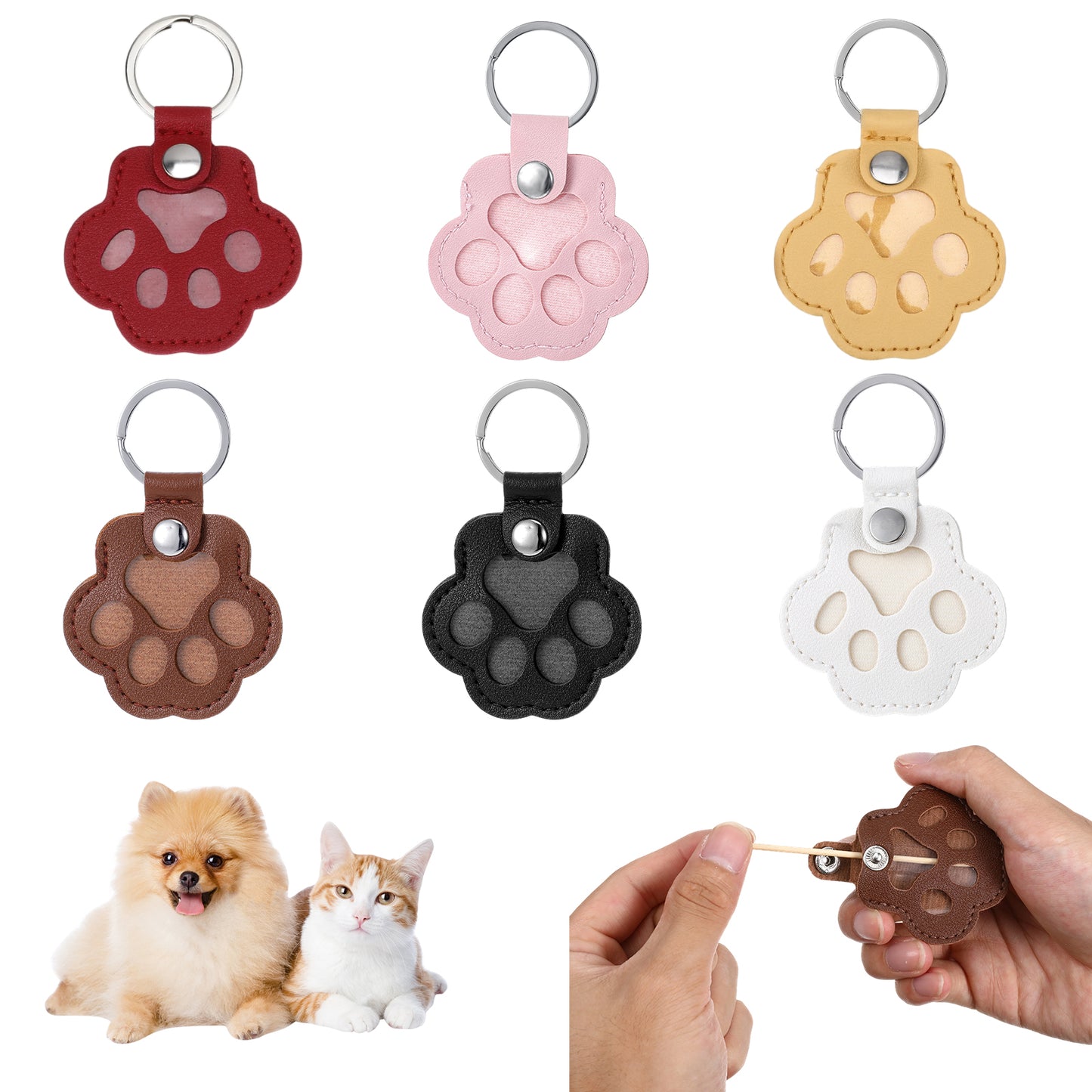 6 Pcs Cat Dog Hair Keychain Pet Fur Keepsake Furever Keychain Unique Pets Memorial Collection Gifts Cute Paw Keychains Holds Pets Fur Cute Backpacks Paw Charm Keychains for Pet Lover
