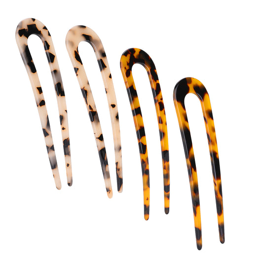 Sibba French Hair Forks Tortoise Shell U Shape Updo Hair Forks Clips Chignon Pin Acetate Hairpins Classic Print Hair Pins Vintage Bun Hair Chopsticks Retro Accessories Chinese Style Hairpin